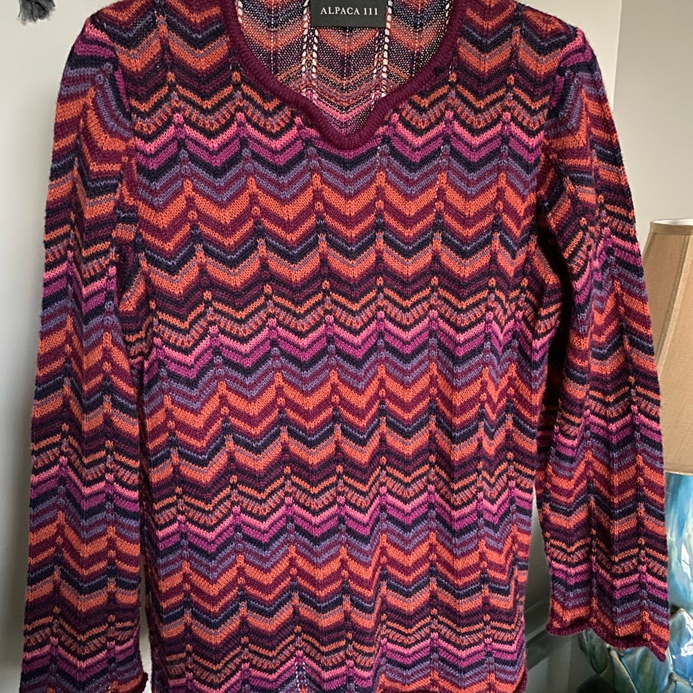 Multicolor Chevron Baby Alpaca Wool Sweater Sz M